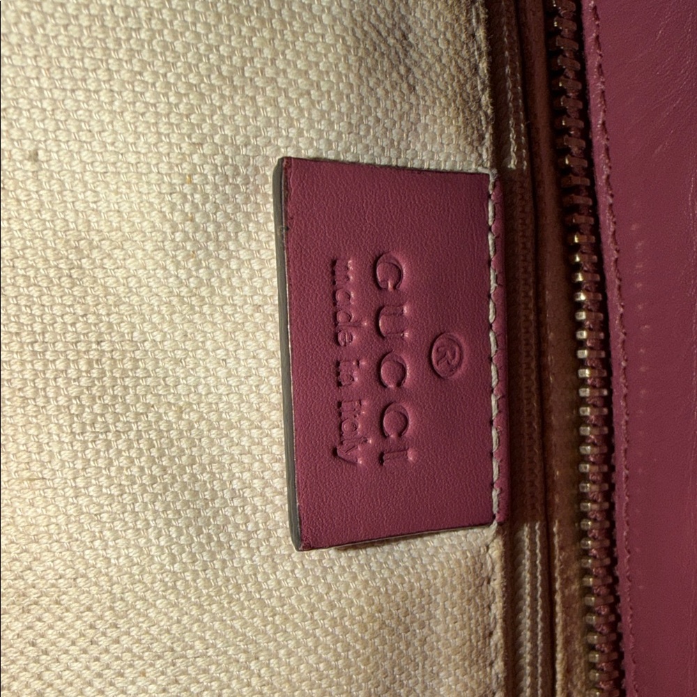 Gucci Brown Monogram Shoulder Bag with Pink Trim - Picture 13 of 16